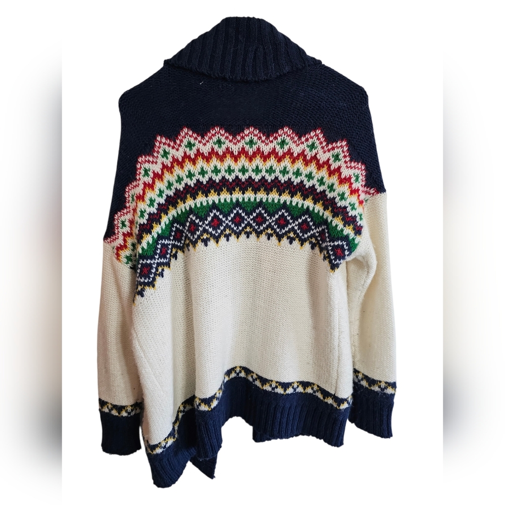 American Eagle Mens Medium Fair Isle Shawl Collar Cardigan Sweater Wool Blend - Picture 3 of 7